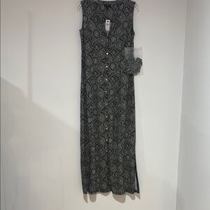 Talbots Button Front Chic Black and White Patterned Maxi Dress Women’s SP NWT